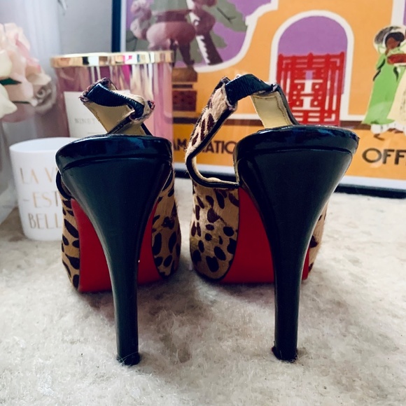 Leopard Print Pony Hair Peep-Toe Pumps - Picture 6 of 9